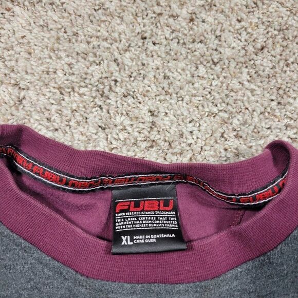 Fubu Sweatshirt Mens XL Burgundy Embroidered Crewneck  Hip Hop Retro Marks* - Picture 2 of 9
